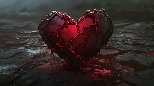 Glowing Heart Sculpture Radiates Against Dark Stone Surface.