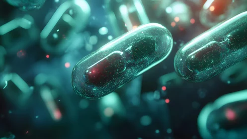 Futuristic Transparent Capsules Floating in a Digital Sci-Fi Style.