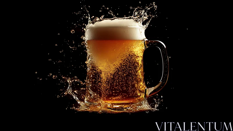 Glass beer mug with foam and splashing liquid is isolated