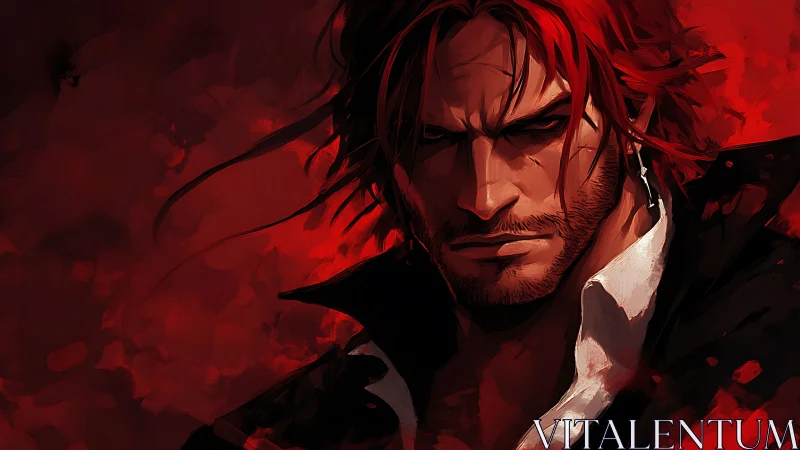 Red haired male figure in intense red digital portrait.