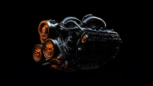 High-performance car engine in dramatic lighting, digital art style.