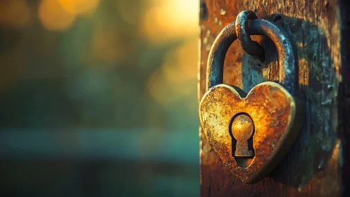 Weathered Heart-Shaped Lock Glowing at Golden Hour