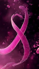 Liquid pink awareness ribbon arcs dynamically in deep magenta