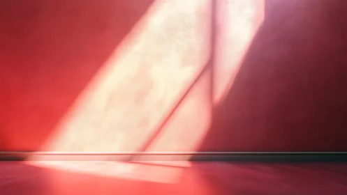 Sunlit red interior wall with bold diagonal light.