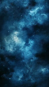 Deep blue starfield with dense cosmic nebula clouds.