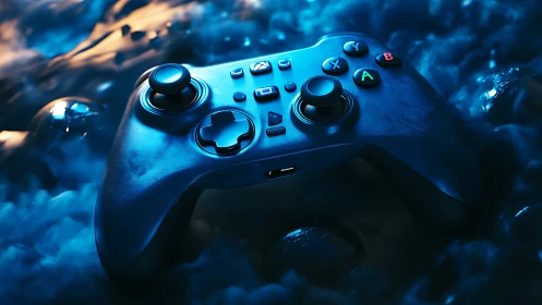 Next-Gen Gaming Controller in Blue Digital Light.