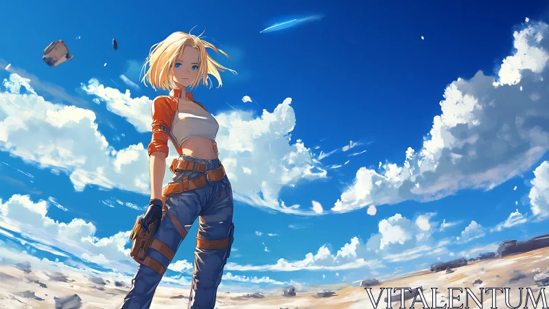 Desert sky wanderer steadies herself beneath falling stars