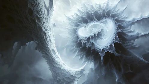 Fractal cloud vortex with skeletal lattice structures in motion.