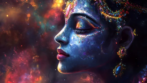 Celestial goddess in jeweled starlight dreaming in color.