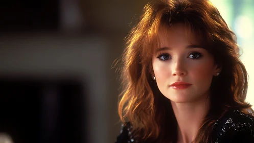 Softly lit portrait captures serene gaze in warm focus