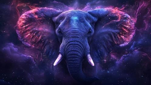 Majestic cosmic elephant emerges from glowing nebulae sky