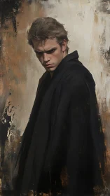 Brooding male portrait rendered in dark, expressive strokes