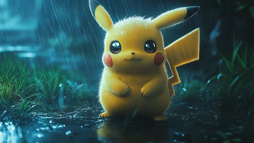 Rain-soaked electric creature under moody cinematic lighting.