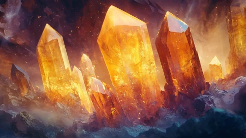 Cavern-born sunshards rise and pour amber fire into night