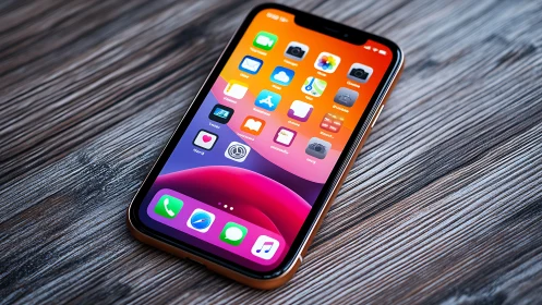 Modern iPhone Glowing with Rainbow App Icons.