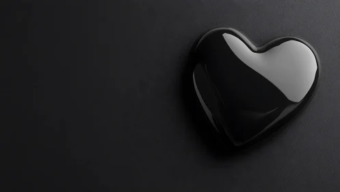 Polished Black Heart with Specular Highlights on Textured Gray Surface