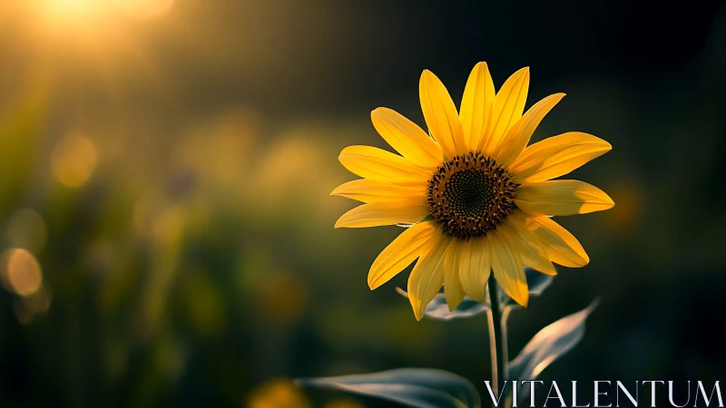 Single sunflower glows warmly against a soft sunset haze