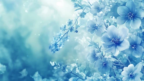 Blue Floral Gradient Composition with Soft Focus Depth.
