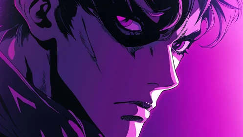 Masked anime character rendered in bold magenta gradient lighting