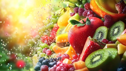 Sunlit jewel toned fruits sparkle with fresh juicy color