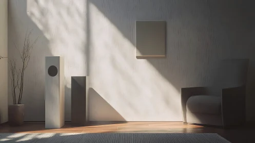Sunlit minimalist corner where silence sculpts the room.