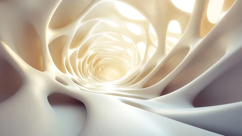 Futuristic Organic Tunnel in Soft Abstract Light, 3D Digital Art.
