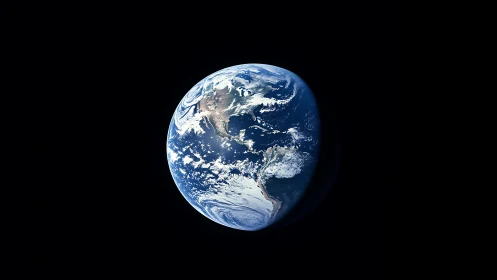 Planet Earth viewed from space with dark void backdrop.