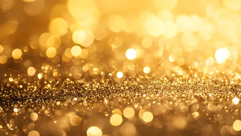Golden glitter horizon where tiny lights softly shimmer.