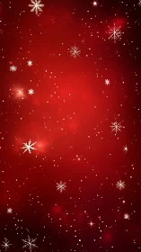 Red gradient field displays dispersed white snowflake figures