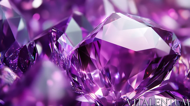 Photorealistic violet gemstones with faceted crystal geometry.