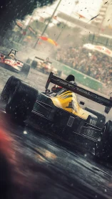 Rain-soaked formula racers carving sparks through the storm.