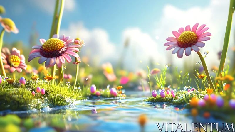Vibrant Daisy Stream Through Dreamy Wildflower Meadow