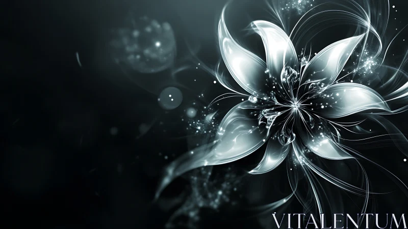 Glass nebula flower unwinds silver petals in quiet space