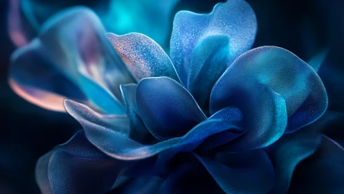 Iridescent blue petals in abstract macro bloom study.