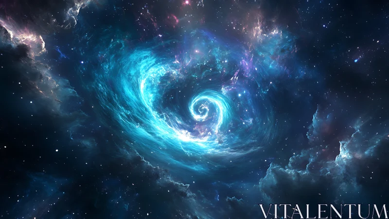 Cosmic vortex swirling through luminous teal nebula cloudscape.