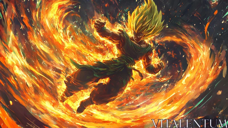 Flaming warrior spirals upward, carving a vortex of power
