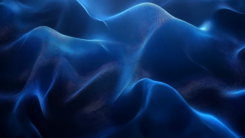 3D volumetric blue wavefield with luminous point mesh surface.