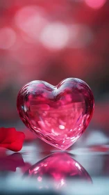 Crystal Heart Shape with Pink Liquid and Bokeh Background.