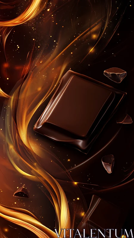 Chocolate Square with Dynamic Gold Liquid Flow