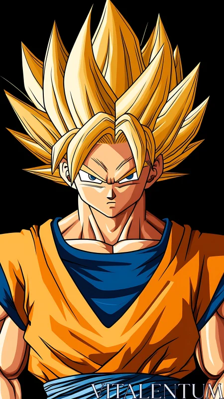 Blazing-haired warrior locked in unshakable cosmic focus.