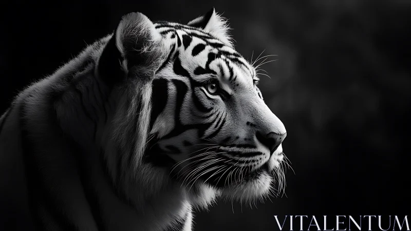 Quiet strength of a white tiger in gentle shadowed light.