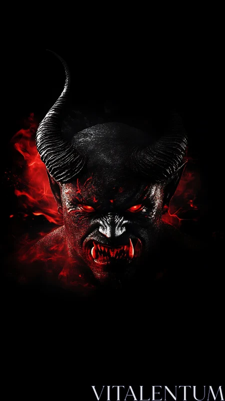 Hellfire horned demon portrait in high-contrast digital painting.