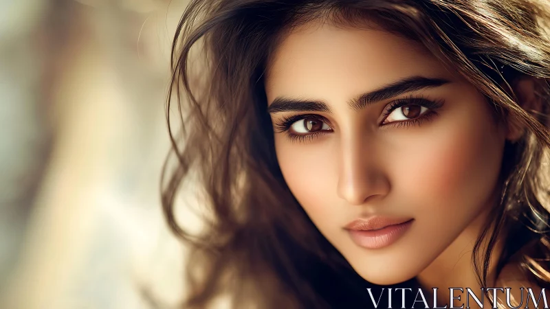 Soft gaze and sunlit hair in an intimate close-up portrait.