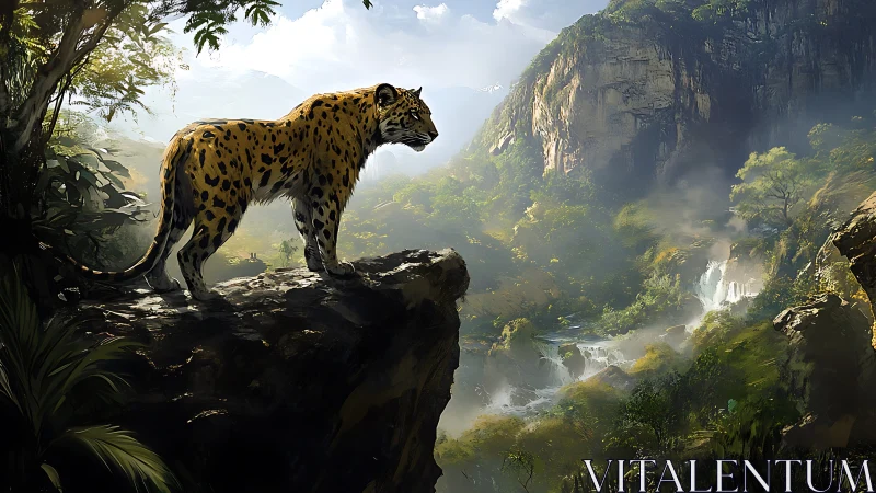 Solitary Leopard Ascending: Dramatic Canyon Sanctuary Landscape.