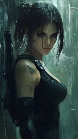 Tactical female operative rendered in moody digital brushwork