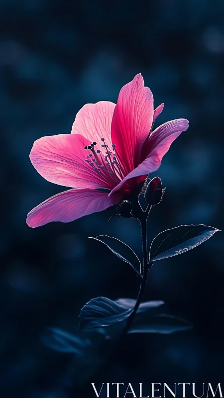 Luminous Bloom Against Twilight: A Pink Flower's Ethereal Dance.