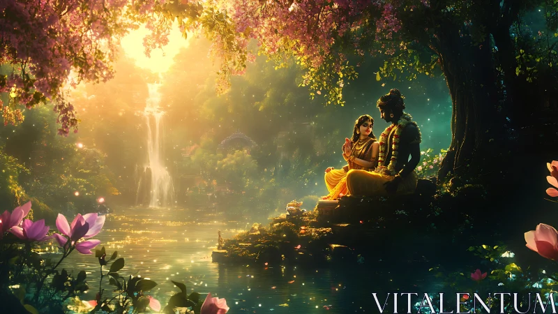 Mystical Garden Romance Under Golden Light.