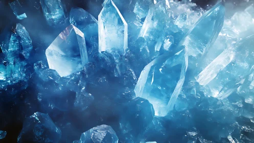 Shimmering blue crystal cluster glowing with gentle light.