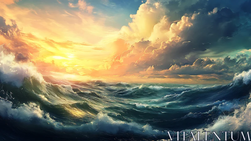 Glowing ocean waves welcoming the day beneath radiant skies.