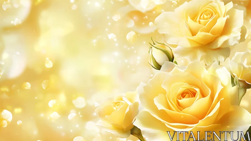 Golden Yellow Roses with Bokeh Light Effects and Soft Focus Background